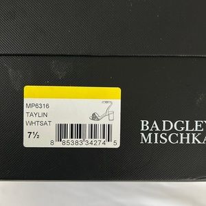 Badgley Mishka white satin bridal shoes